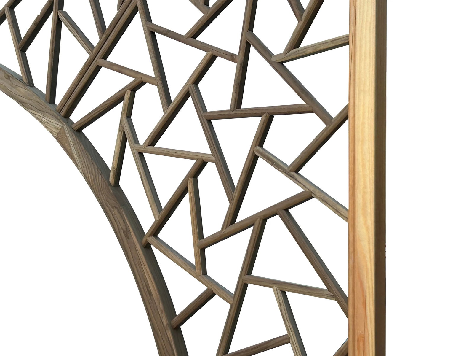 Chinese Tan Color Flower Ducks Geometric Round Arch Wood Room Divider - 9