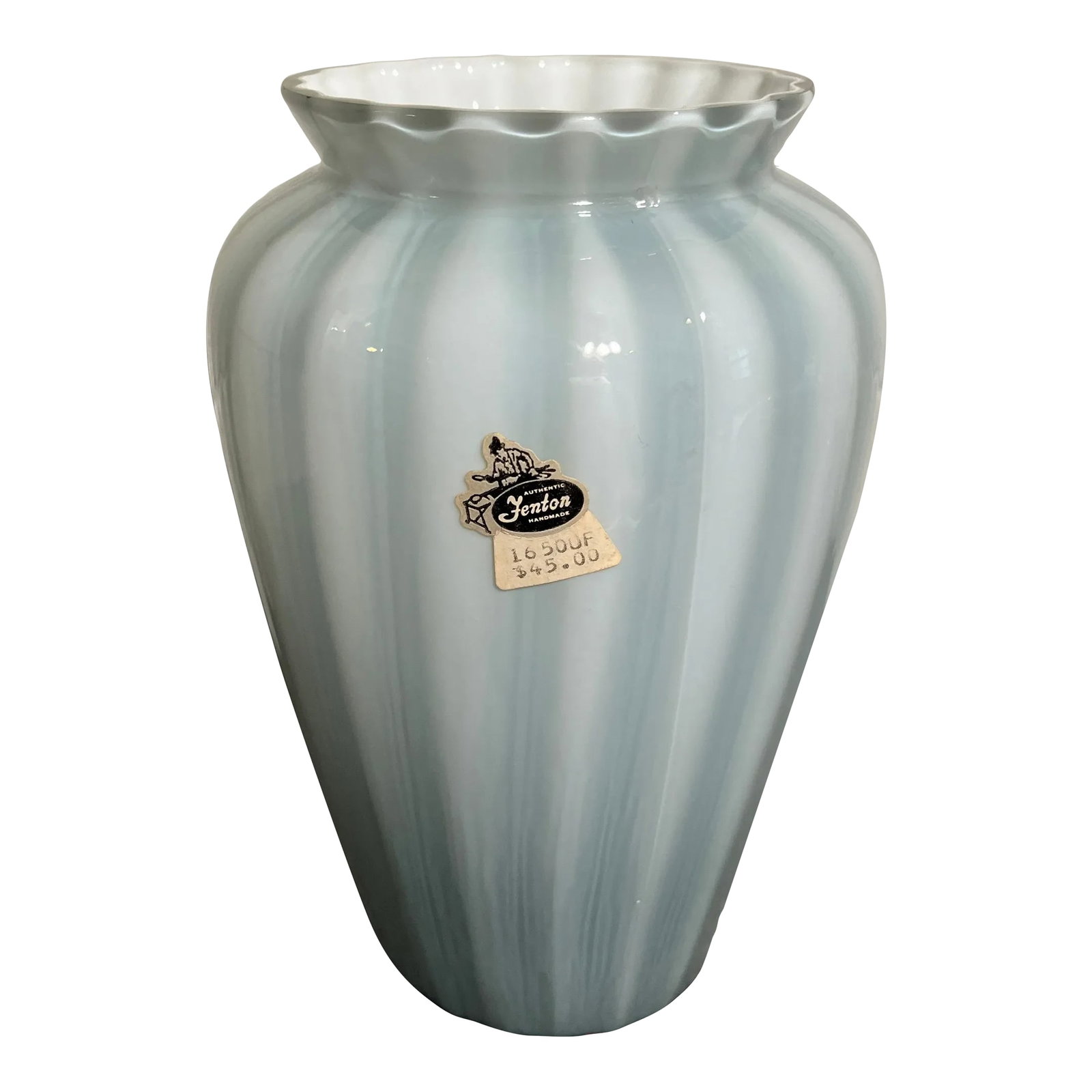 Mid 20th Century Fenton Federal Blue Overlay Rib Optic Vase (1 of 9)