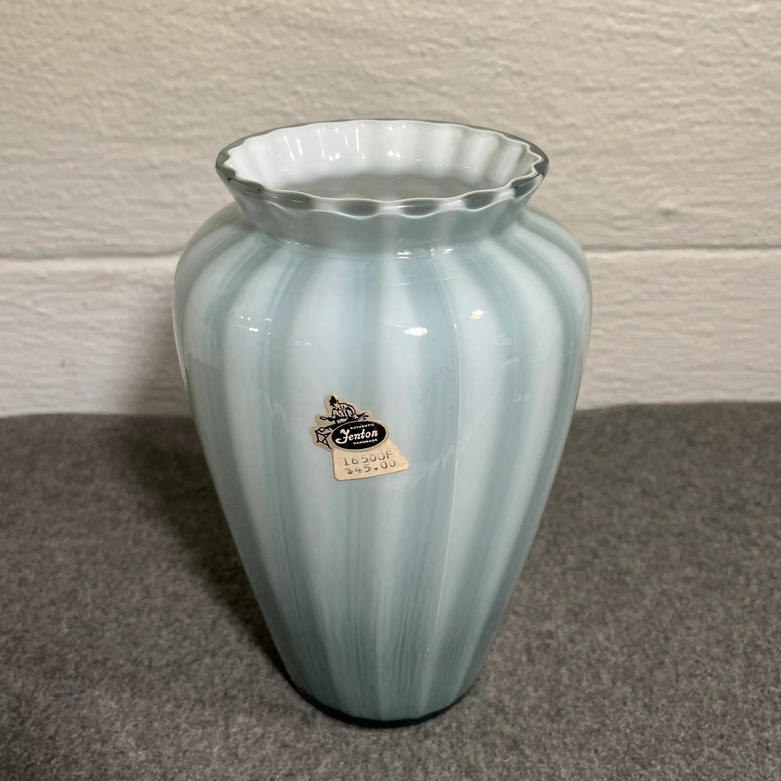 Mid 20th Century Fenton Federal Blue Overlay Rib Optic Vase - 9