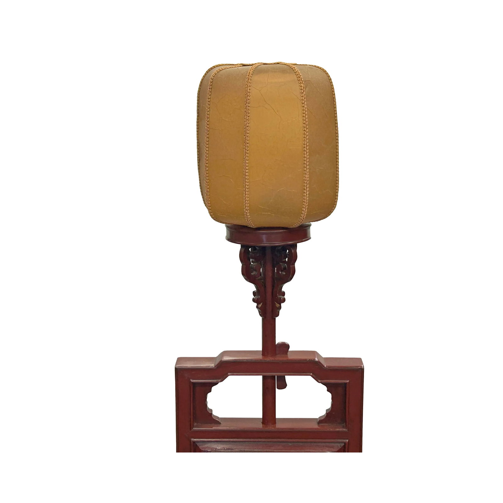 Vintage Chinese Brick Red Wood Floor Lamp With Golden Carving Base - 5