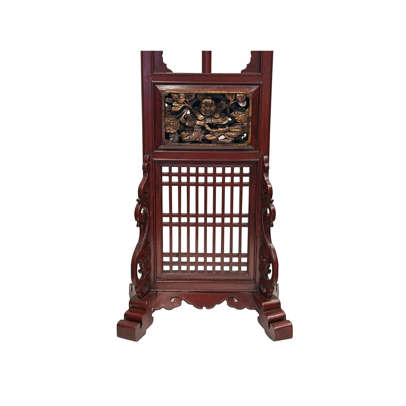 Vintage Chinese Brick Red Wood Floor Lamp With Golden Carving Base - 6