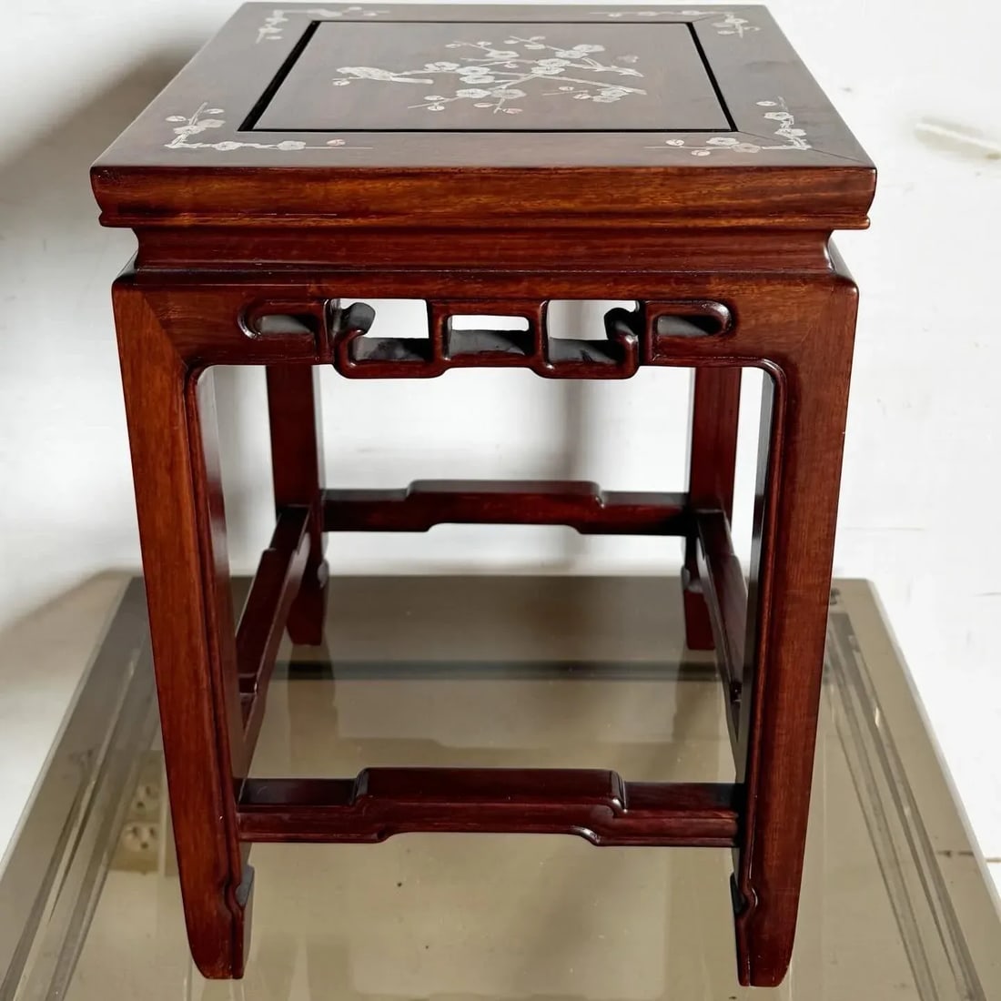 Chinese Wooden and Mother of Pearl Inlay Pedestal/Side Table - 2