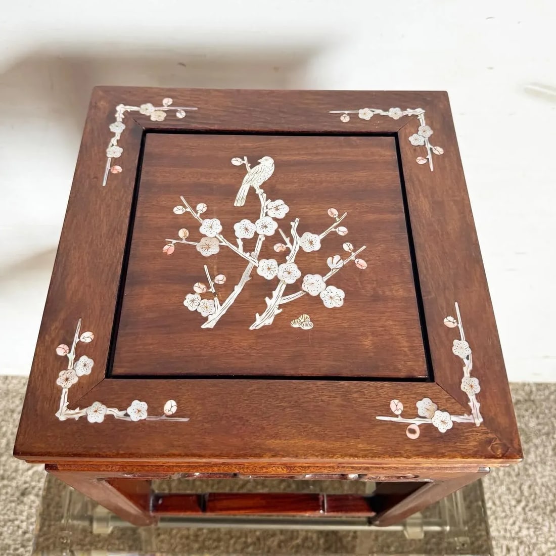 Chinese Wooden and Mother of Pearl Inlay Pedestal/Side Table - 5
