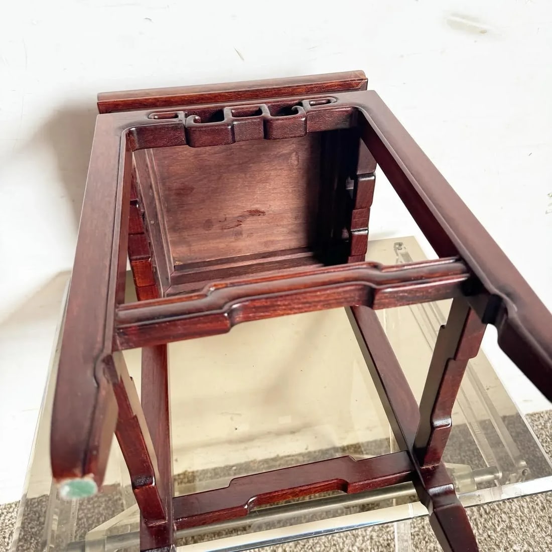 Chinese Wooden and Mother of Pearl Inlay Pedestal/Side Table - 7