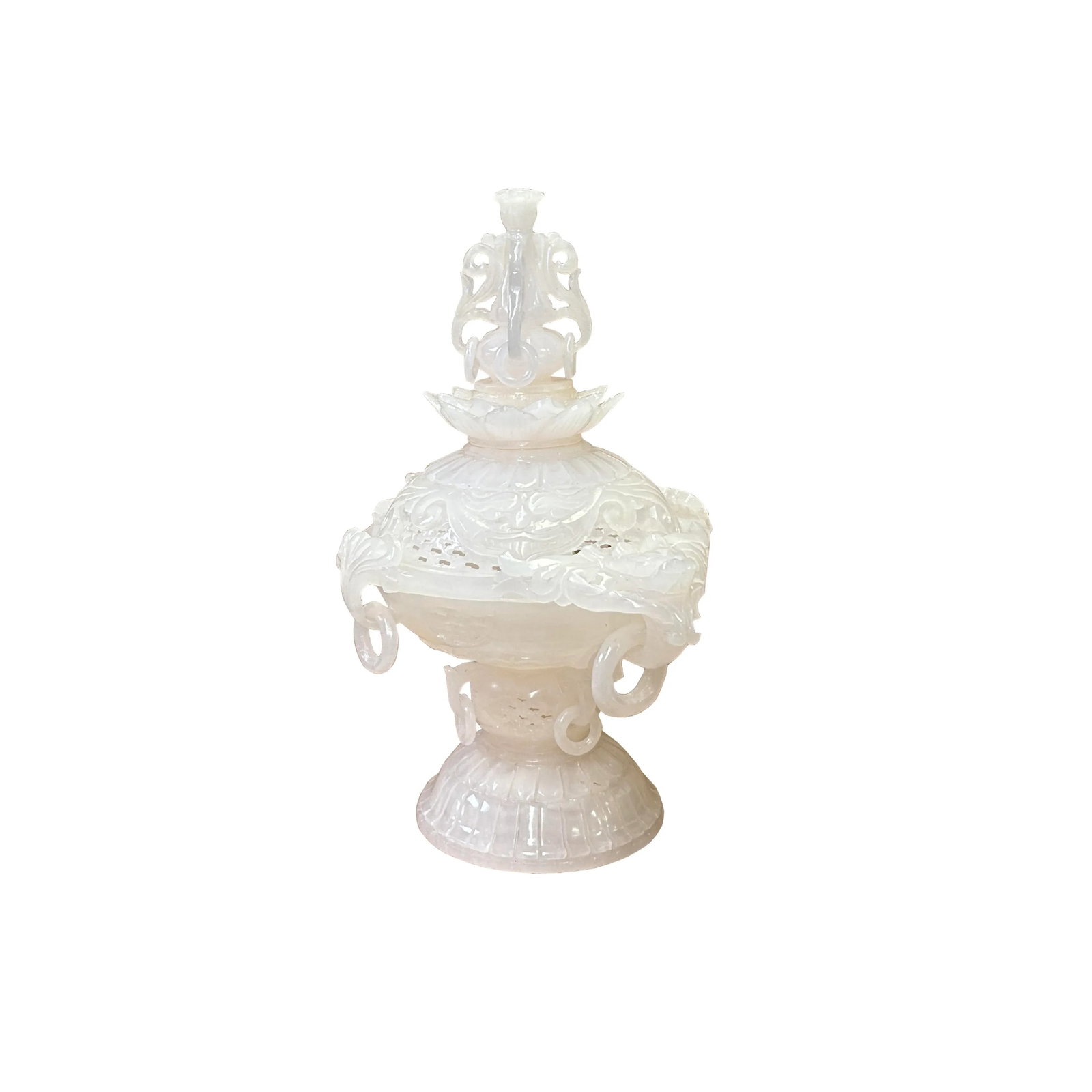Chinese White Stone Carved Oriental Dragon Incense Burner Holder Display - 2