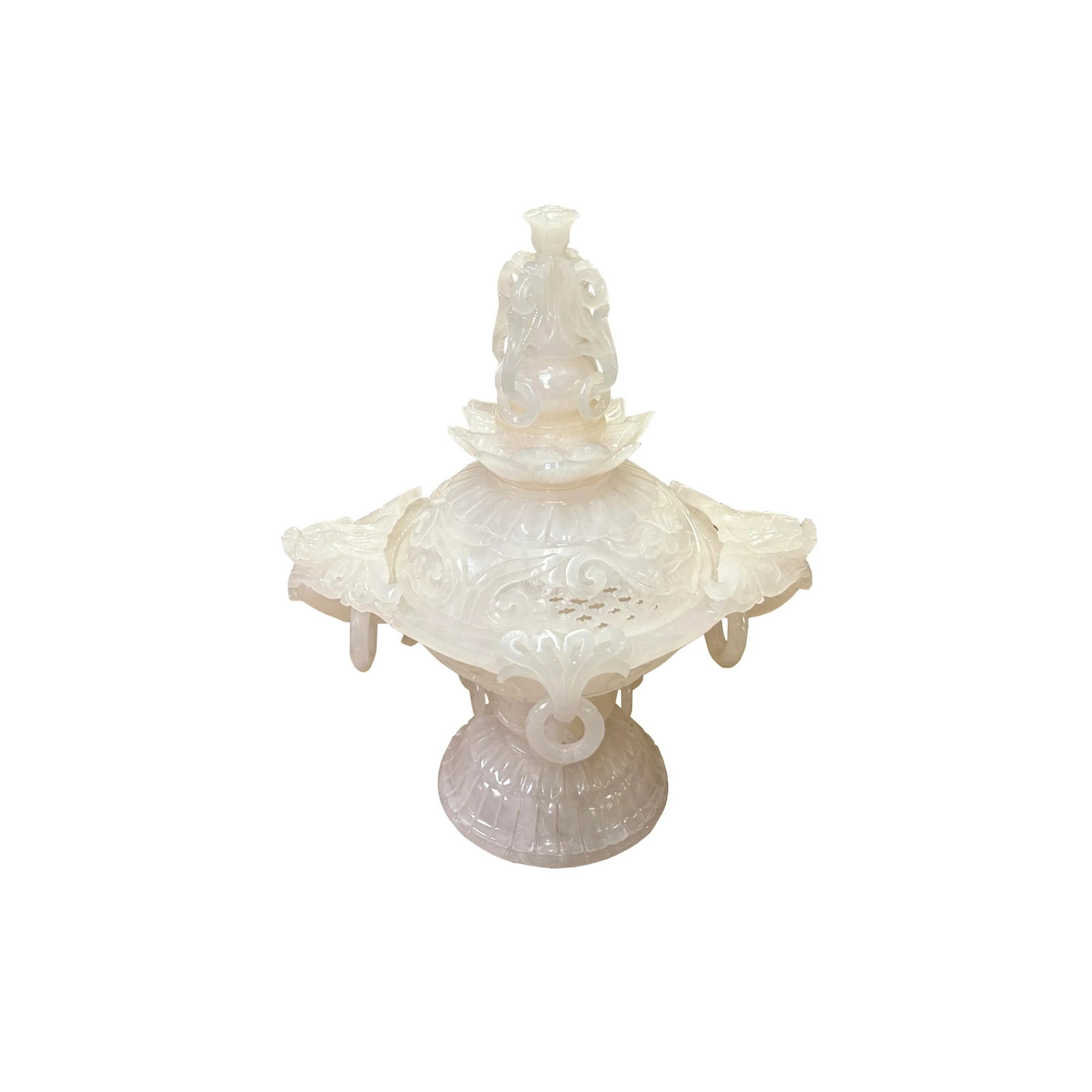 Chinese White Stone Carved Oriental Dragon Incense Burner Holder Display - 3