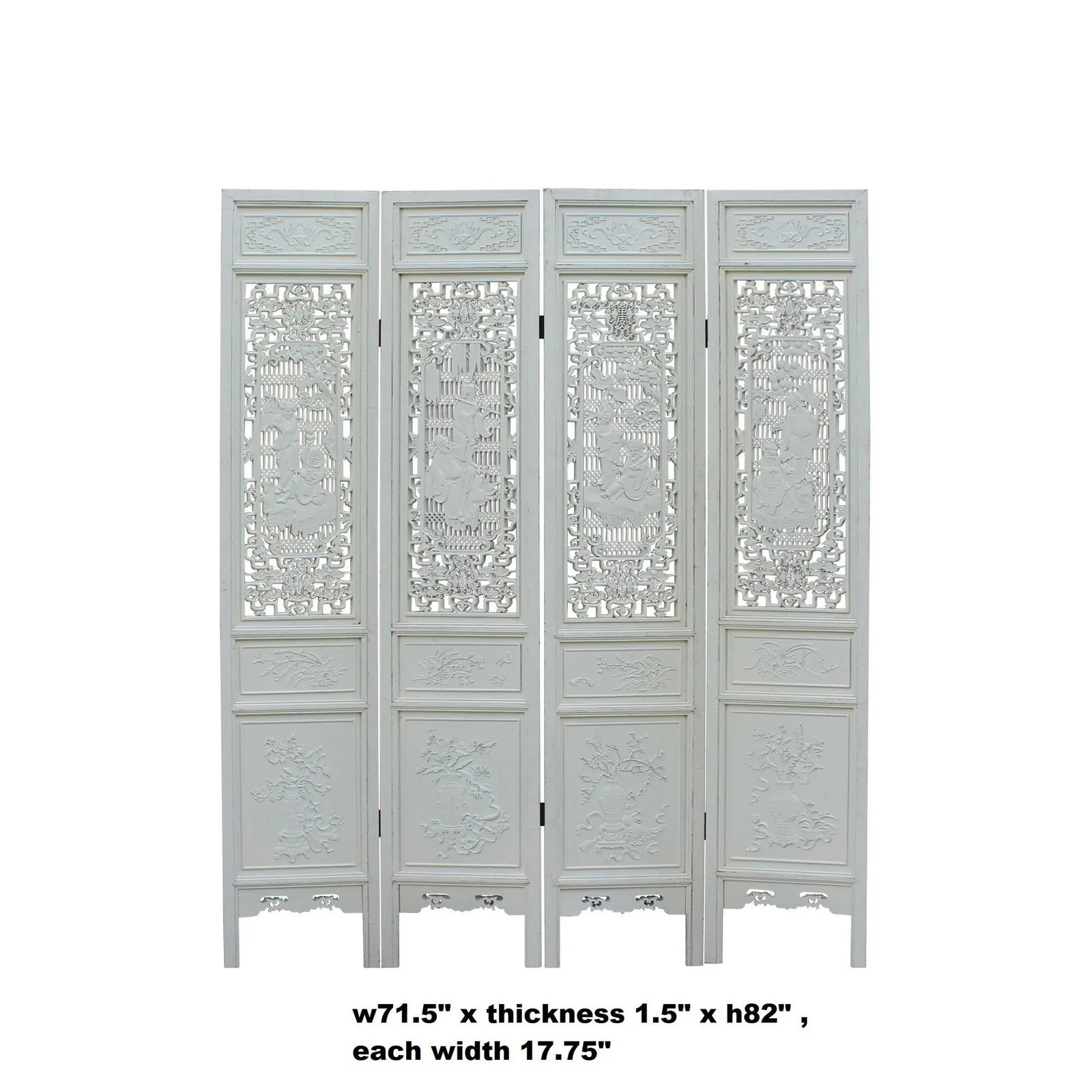 Chinese Distressed Off-White Lacquer 8 Immortal Wood Panel Floor Screen - 2
