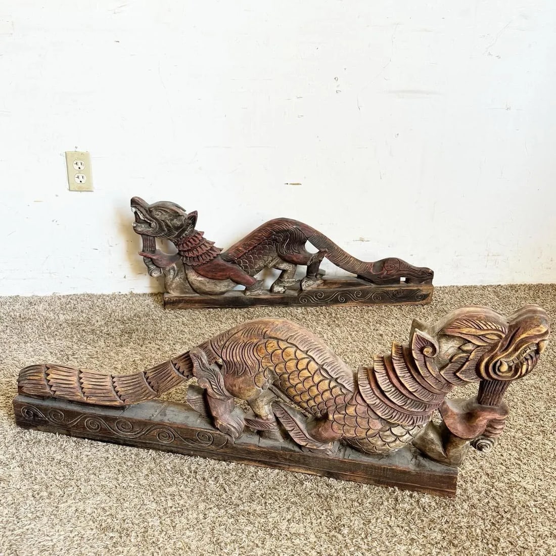 Chinese Hand Carved Dragons Sculptures - a Pair - 3
