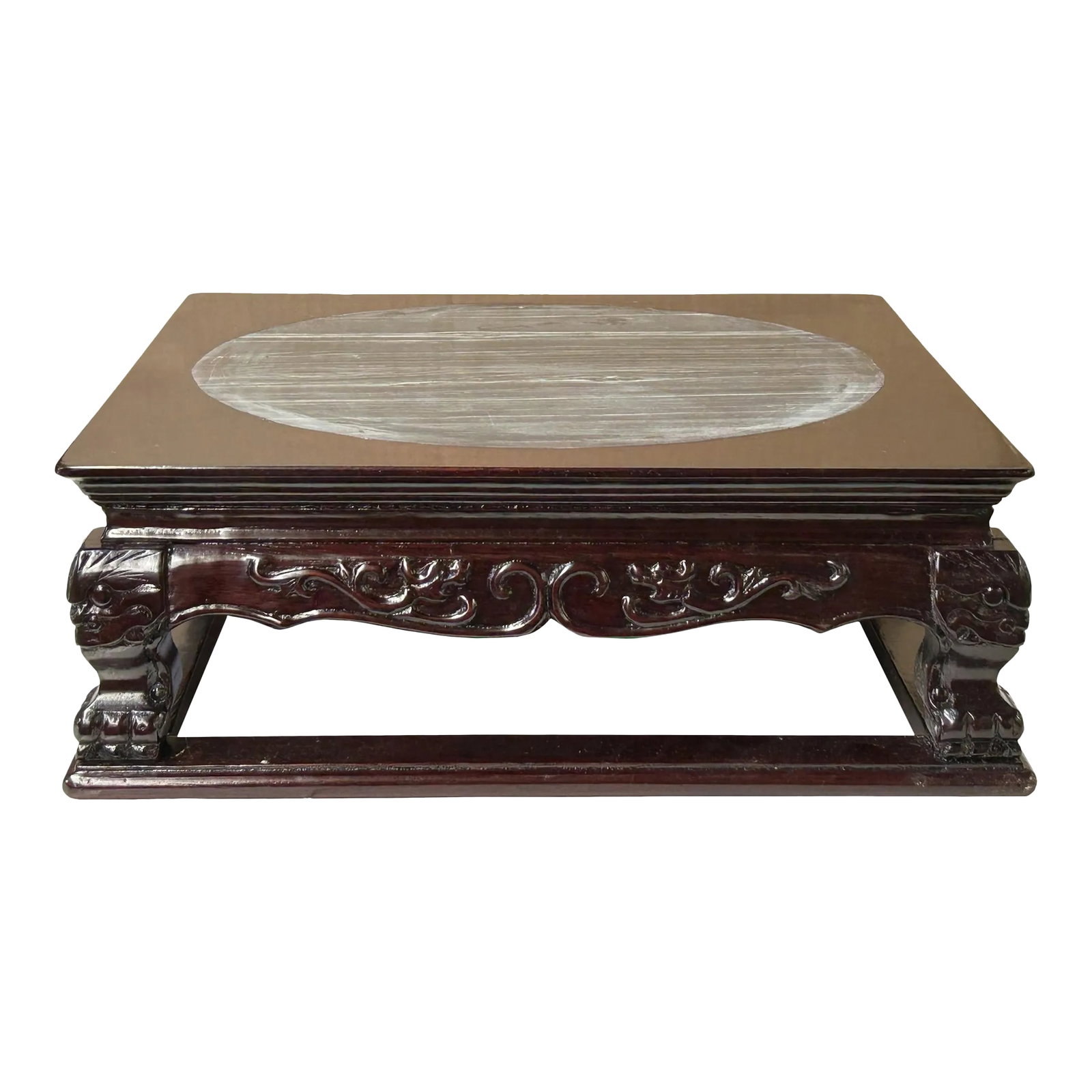 14.5" Chinese Brown Wood Square Stone Top Vase Stand Display Riser (1 of 8)
