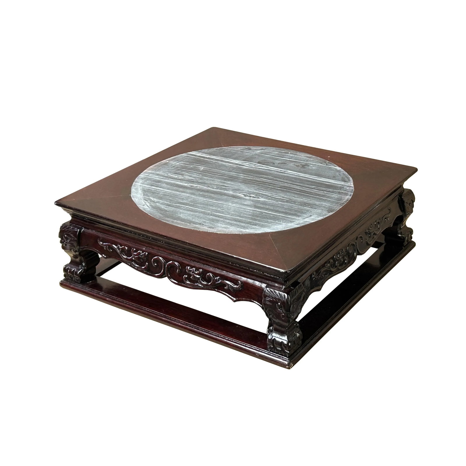 14.5" Chinese Brown Wood Square Stone Top Vase Stand Display Riser - 4