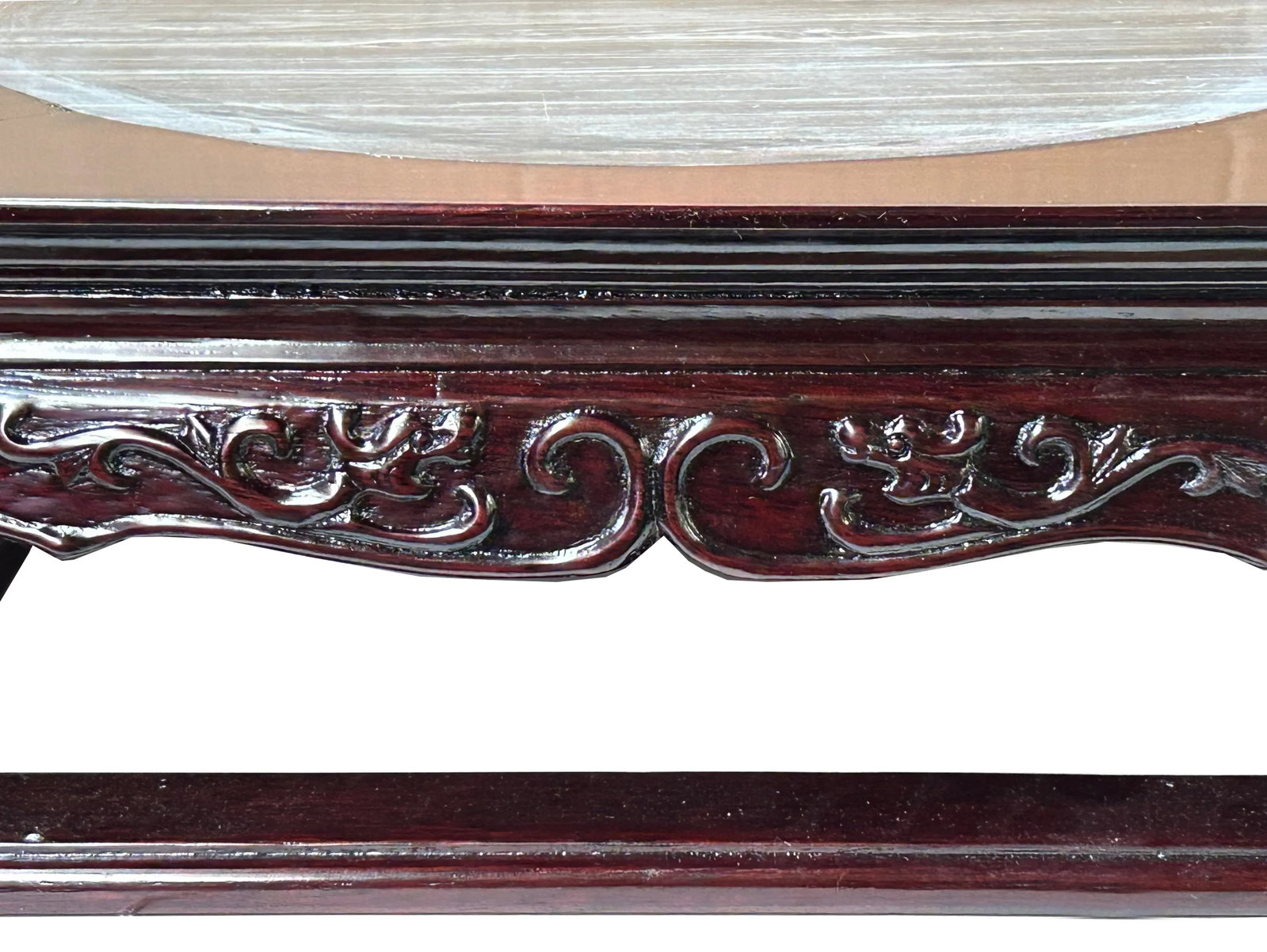 14.5" Chinese Brown Wood Square Stone Top Vase Stand Display Riser - 5