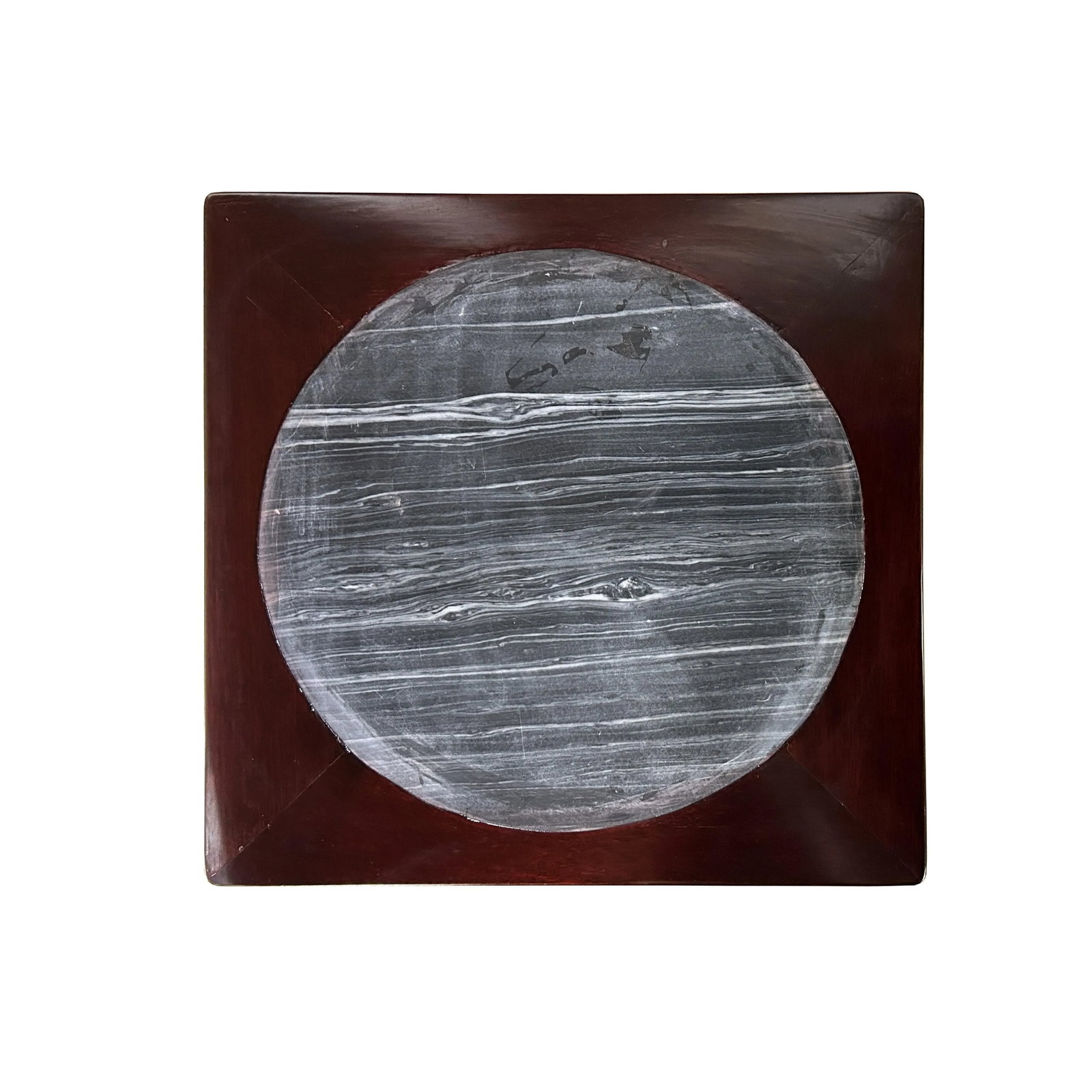 14.5" Chinese Brown Wood Square Stone Top Vase Stand Display Riser - 6