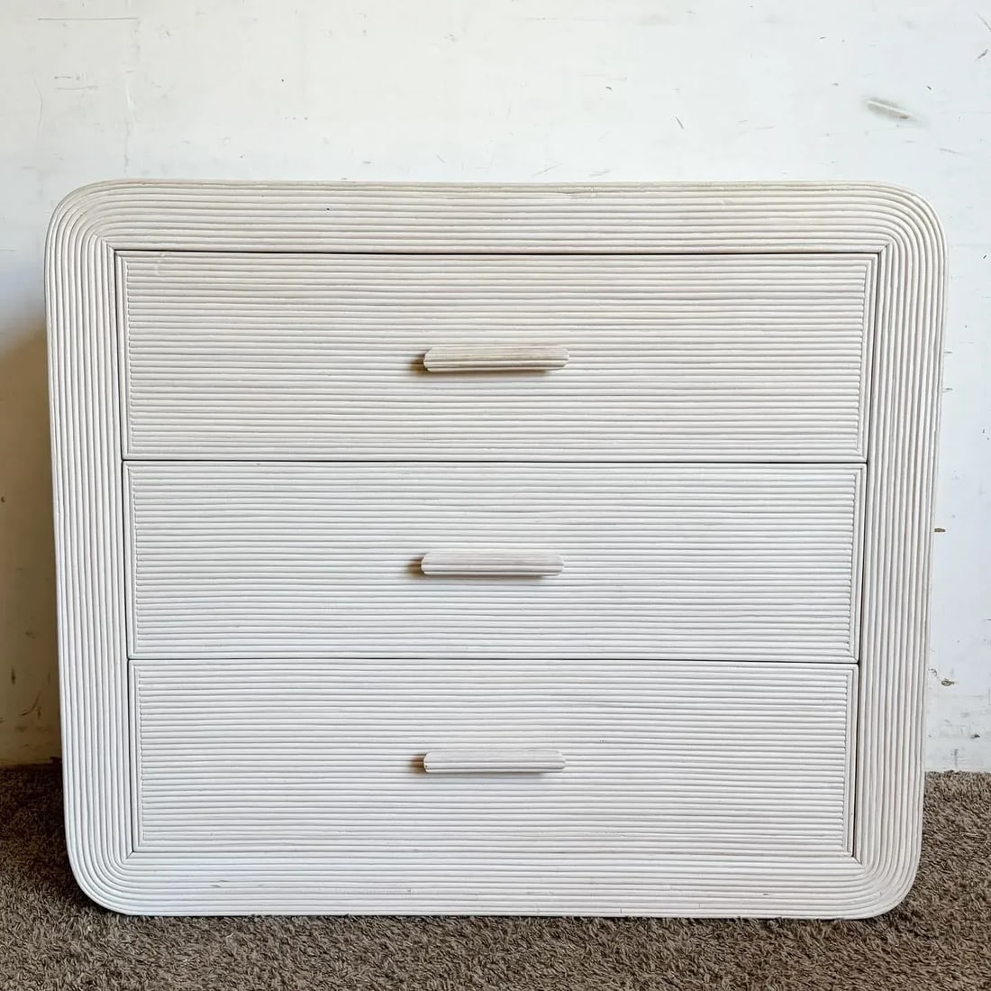 Boho Chic White Washed Swirl Pencil Reed Waterfall Chest of Drawers - 2