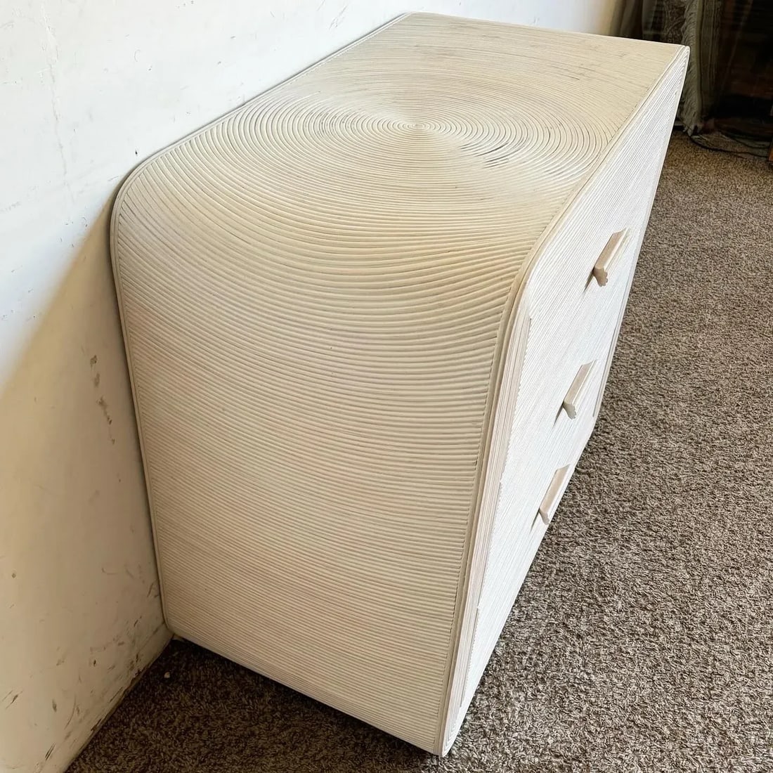 Boho Chic White Washed Swirl Pencil Reed Waterfall Chest of Drawers - 3