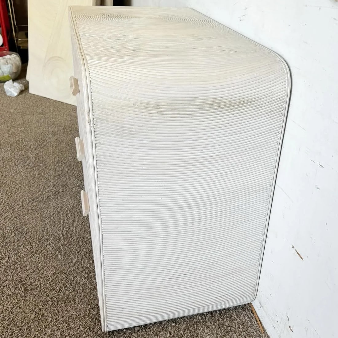 Boho Chic White Washed Swirl Pencil Reed Waterfall Chest of Drawers - 4