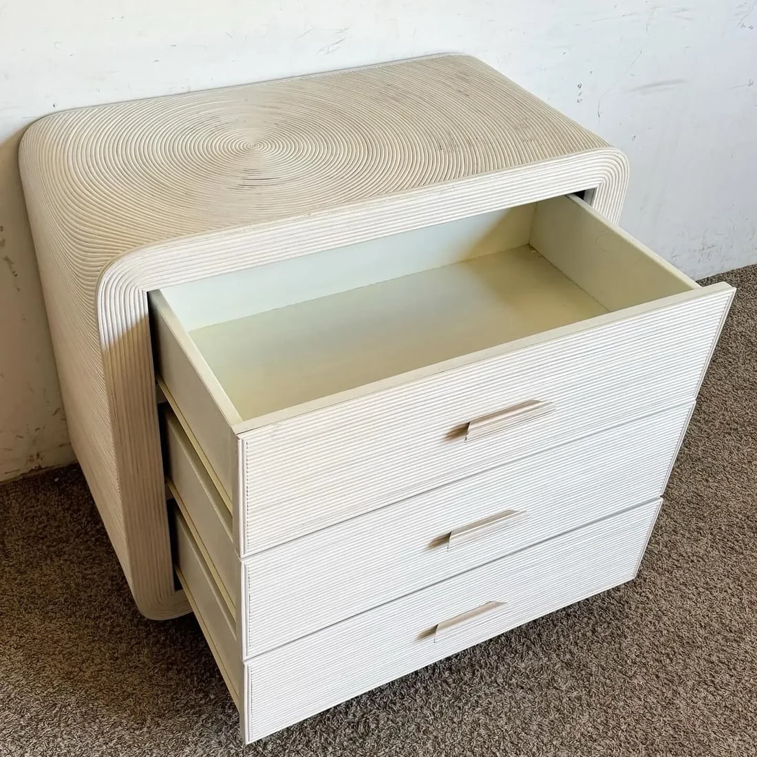 Boho Chic White Washed Swirl Pencil Reed Waterfall Chest of Drawers - 6