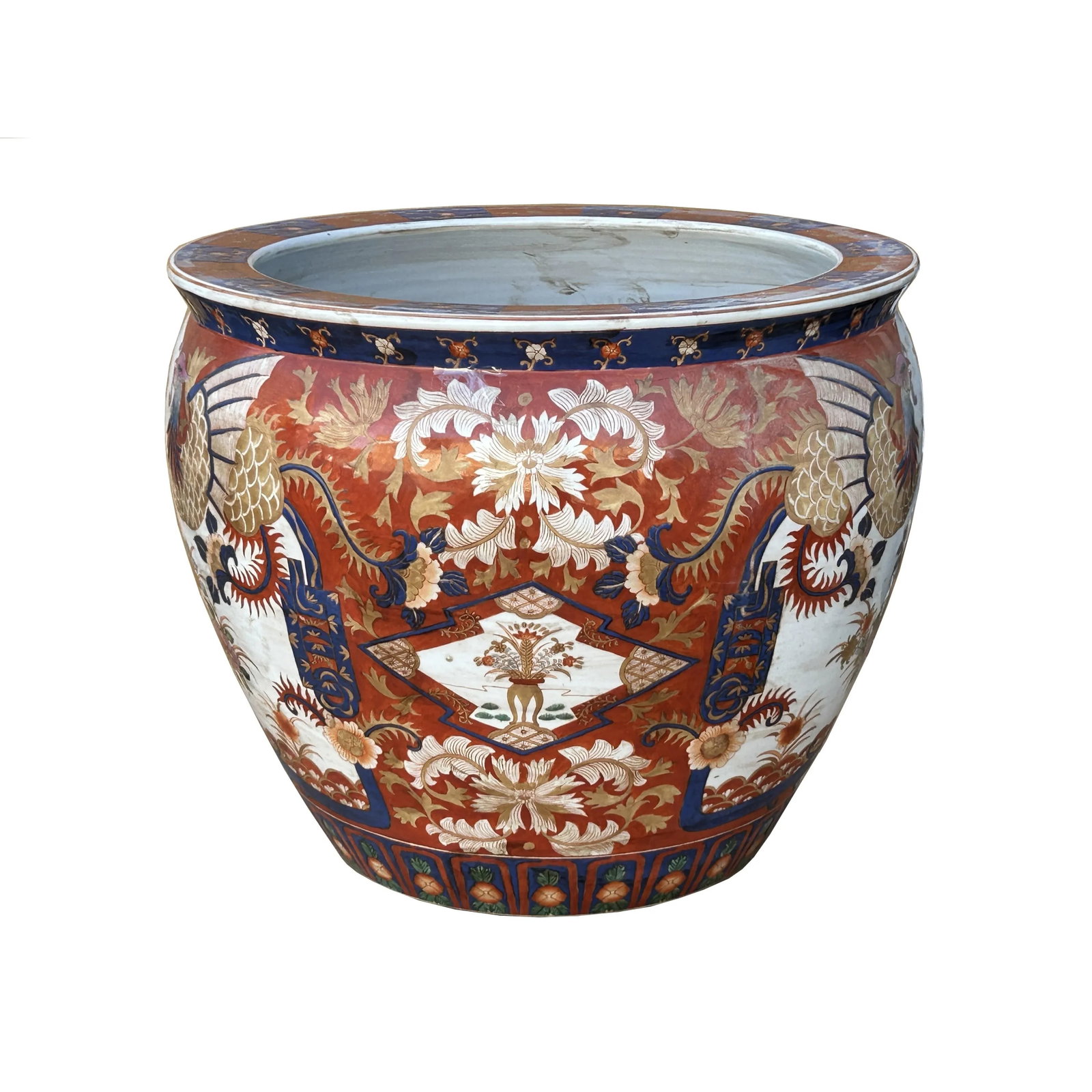 Oriental Vintage Porcelain Red Copper Color Phoenix Graphic Pot Planter - 2