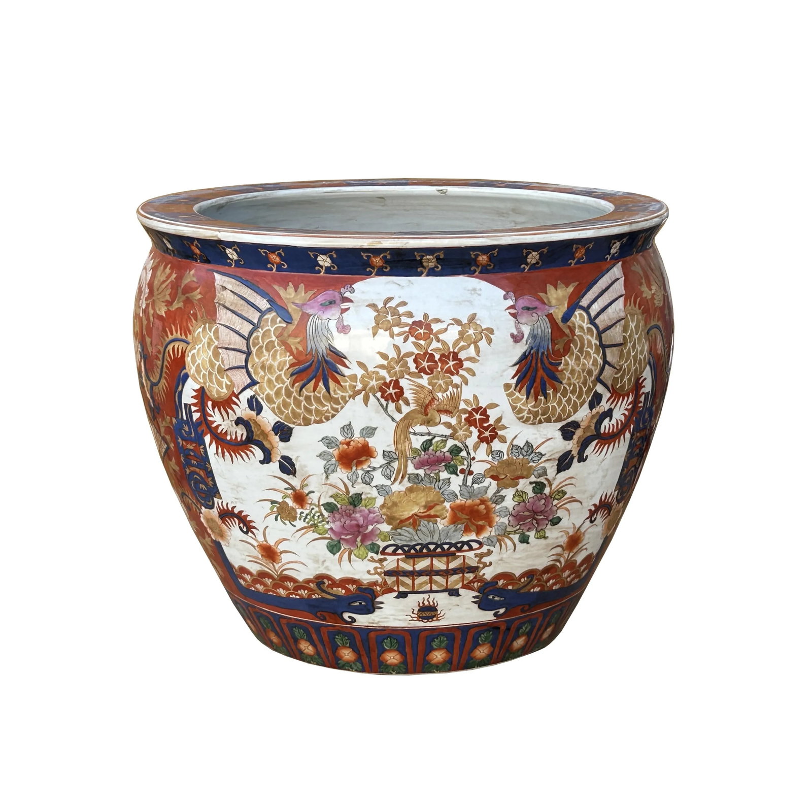 Oriental Vintage Porcelain Red Copper Color Phoenix Graphic Pot Planter - 3