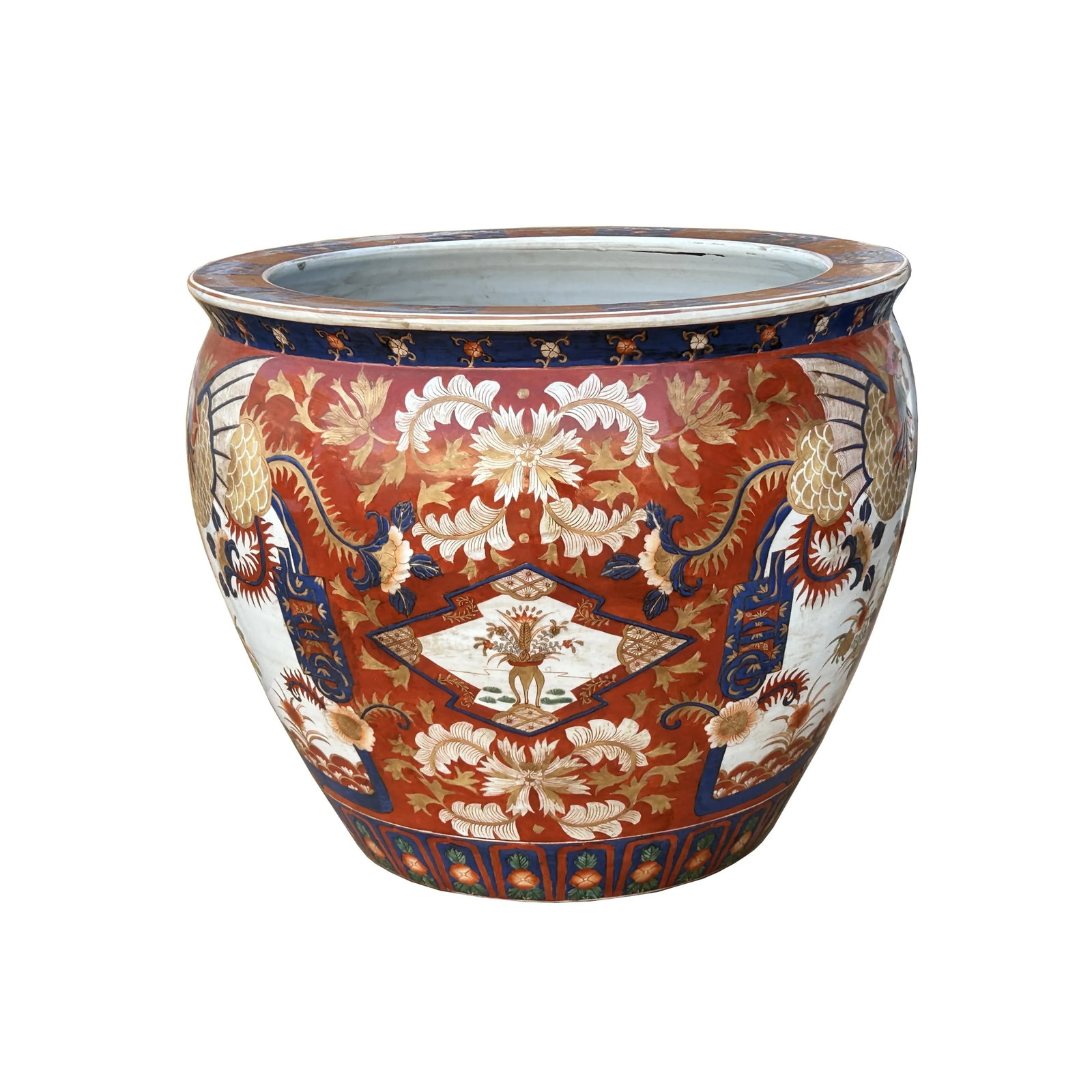 Oriental Vintage Porcelain Red Copper Color Phoenix Graphic Pot Planter - 4