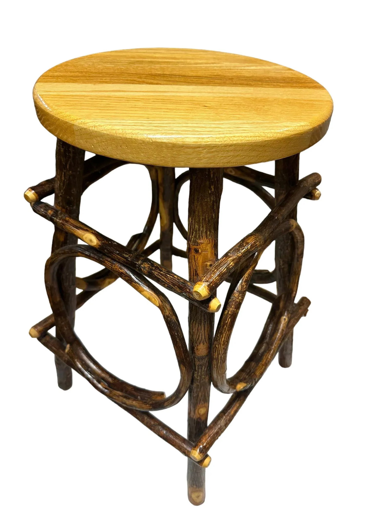 Amish Folk Art Bentwood Hickory and Oak Hand Crafted Swivel Stools -a Pair - 5