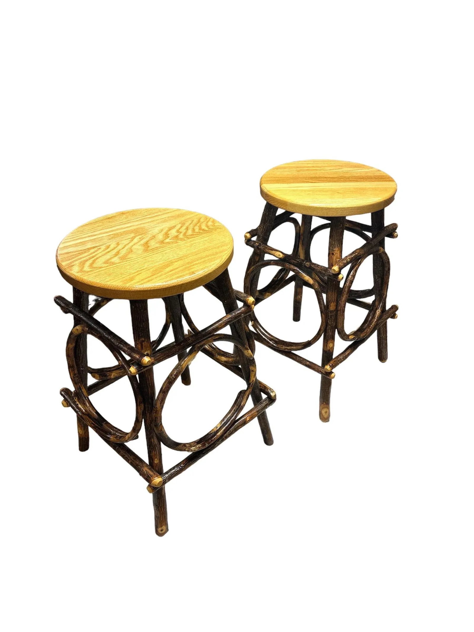 Amish Folk Art Bentwood Hickory and Oak Hand Crafted Swivel Stools -a Pair - 8