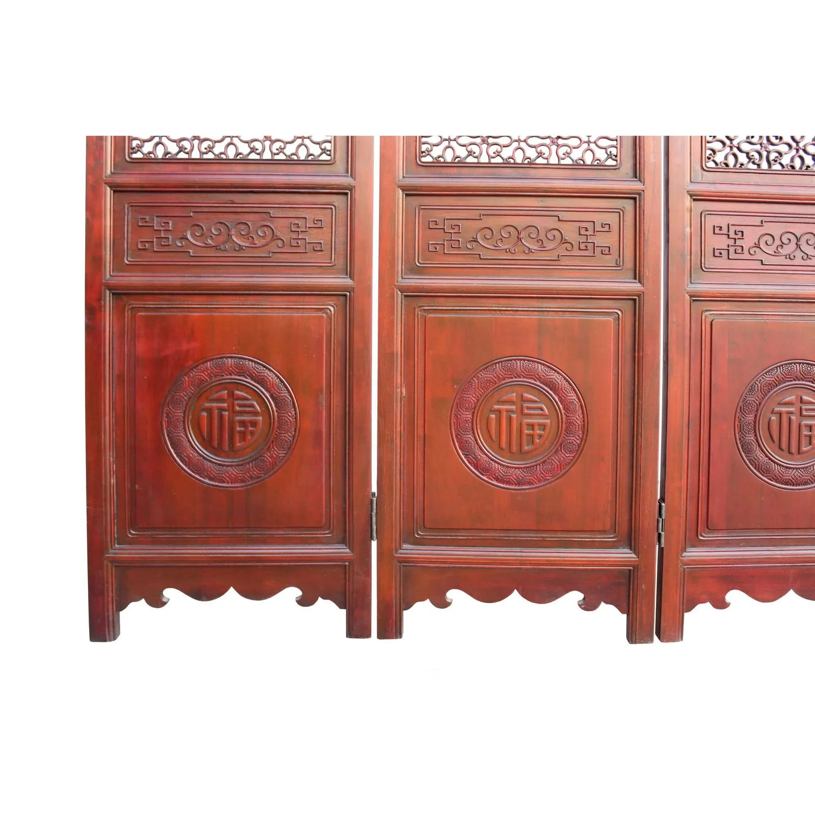 Chinese Reddish Brown Stain 4 Seasons Flower Wood Panel Floor Screen - 11