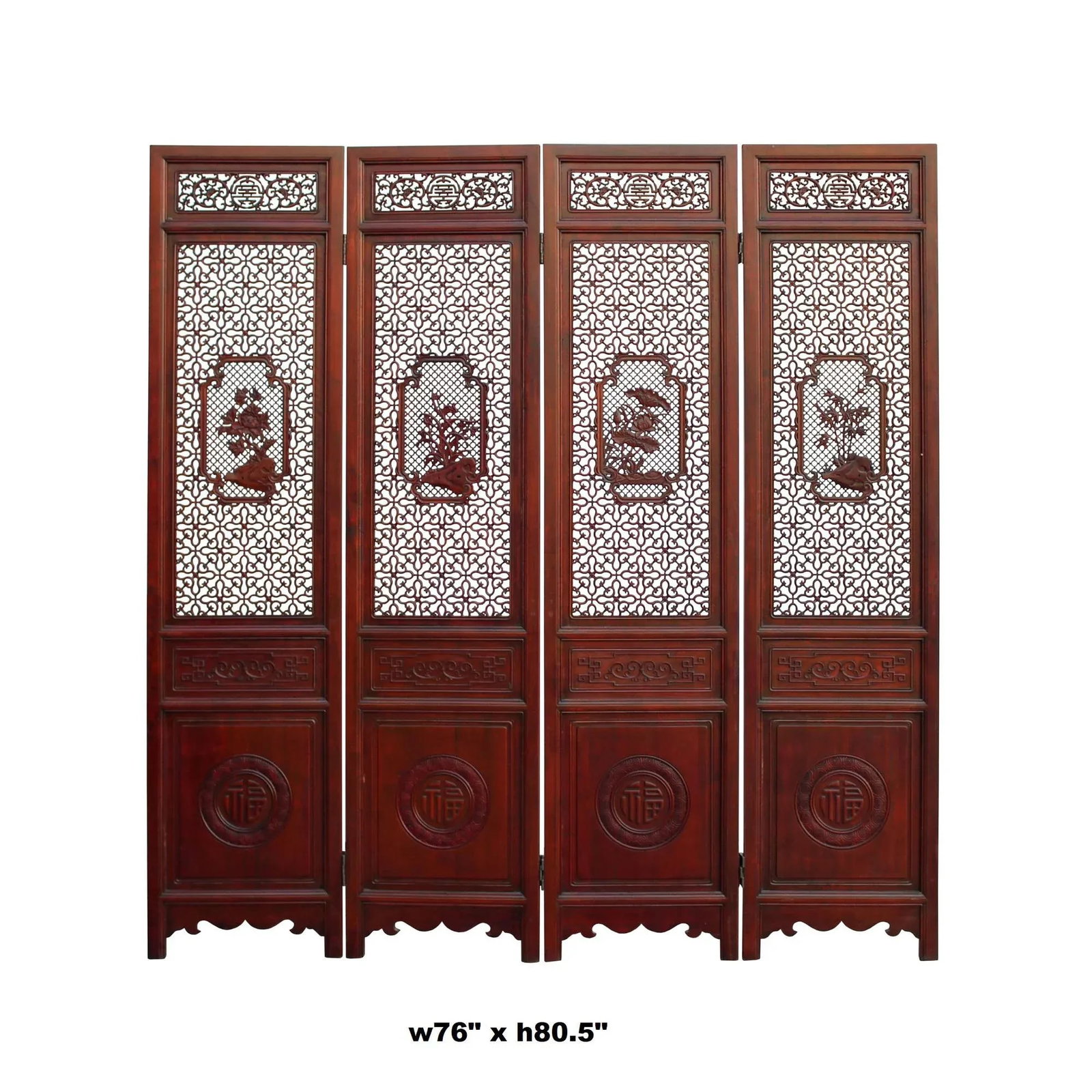 Chinese Reddish Brown Stain 4 Seasons Flower Wood Panel Floor Screen - 3