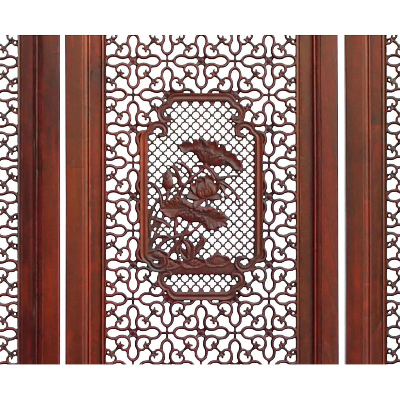 Chinese Reddish Brown Stain 4 Seasons Flower Wood Panel Floor Screen - 7