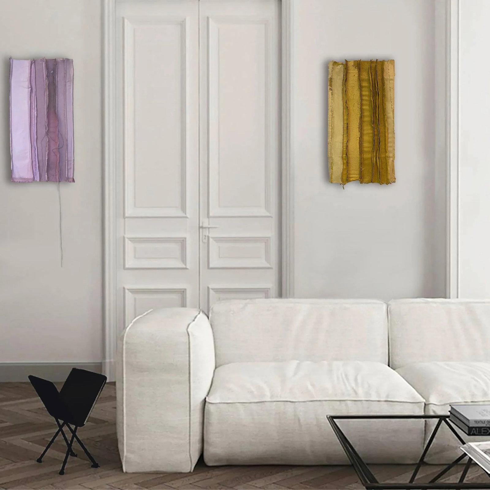 Tandem 02 Mustard Yellow Wall Sculpture of Salvaged Art Materials - 3