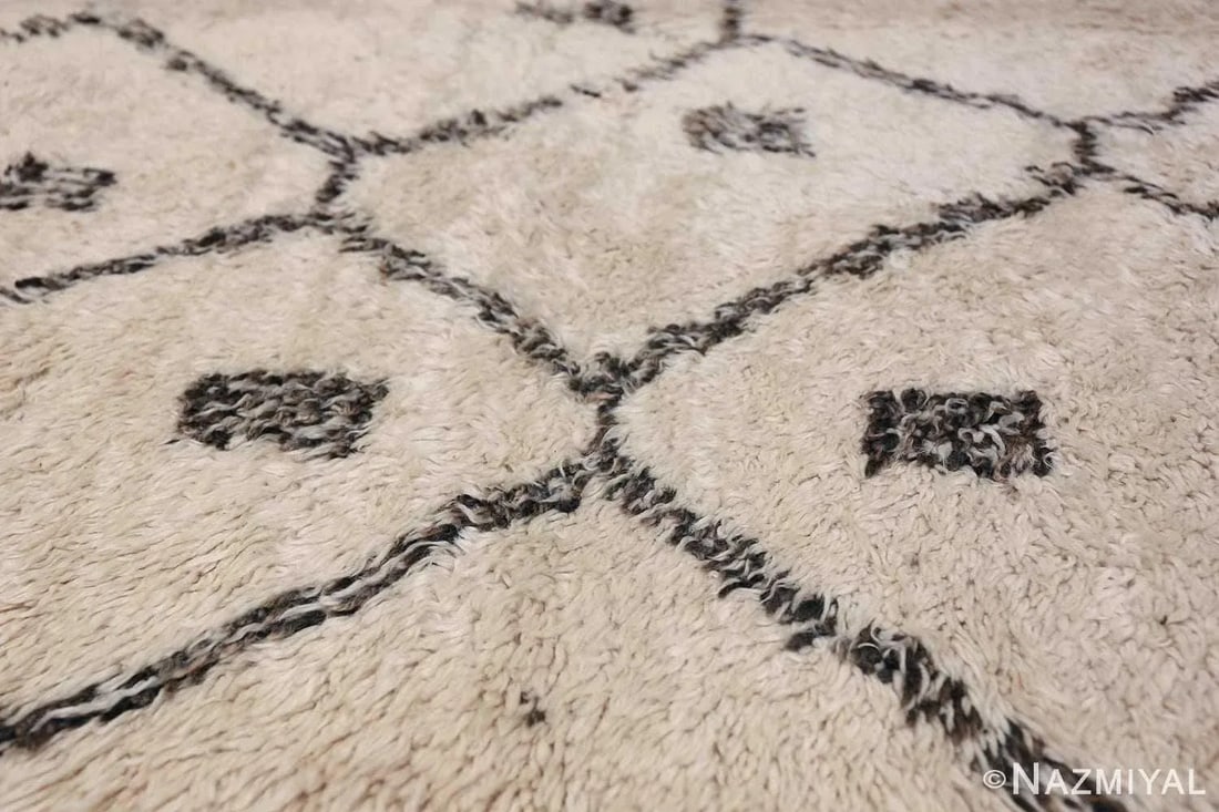 Nazmiyal Collection Ivory Shag Vintage Beni Ourain Moroccan Rug - 2
