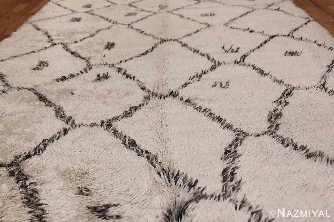 Nazmiyal Collection Ivory Shag Vintage Beni Ourain Moroccan Rug - 3