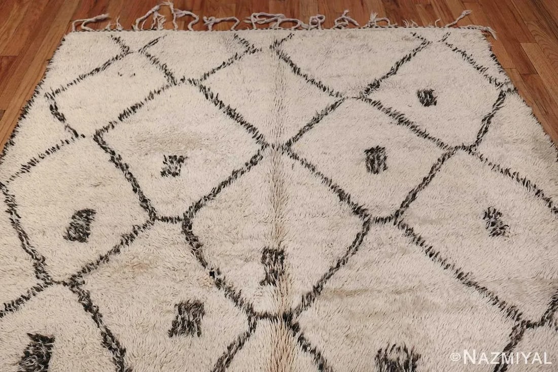 Nazmiyal Collection Ivory Shag Vintage Beni Ourain Moroccan Rug - 6