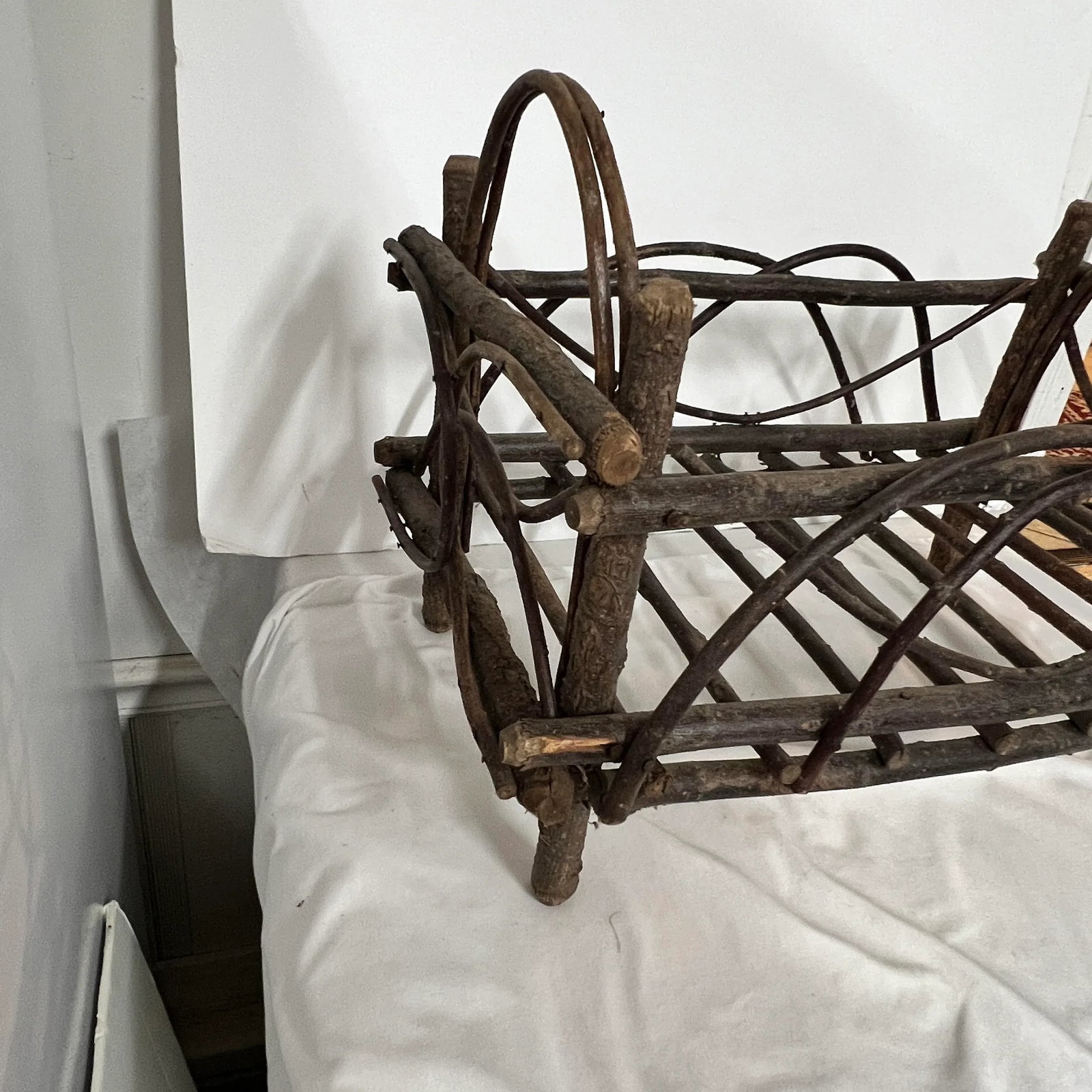 Handmade Primitive Folk Art Twig Construction Kindling Holder - 3