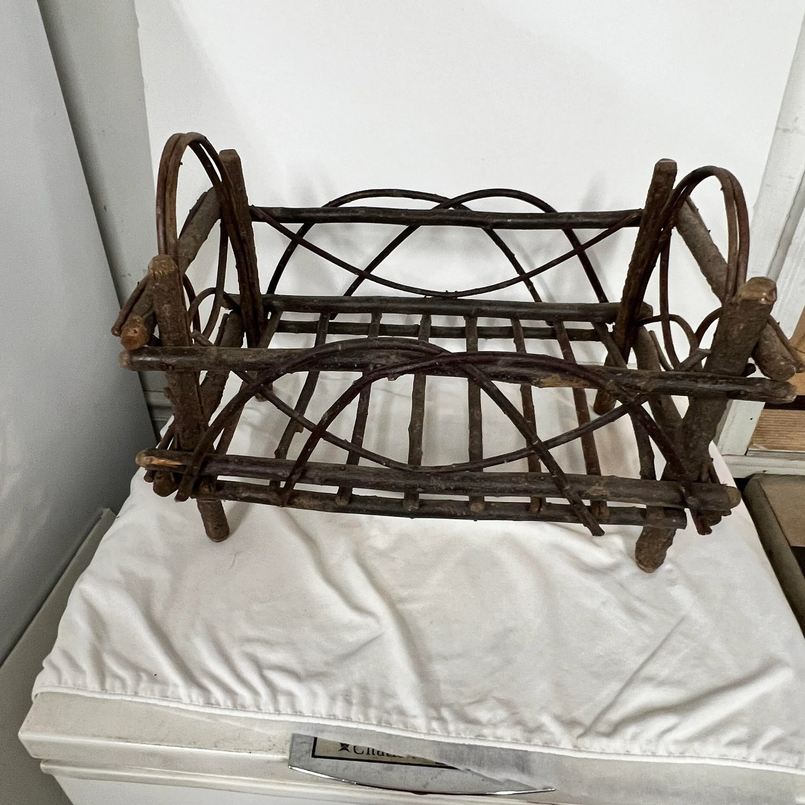 Handmade Primitive Folk Art Twig Construction Kindling Holder - 4