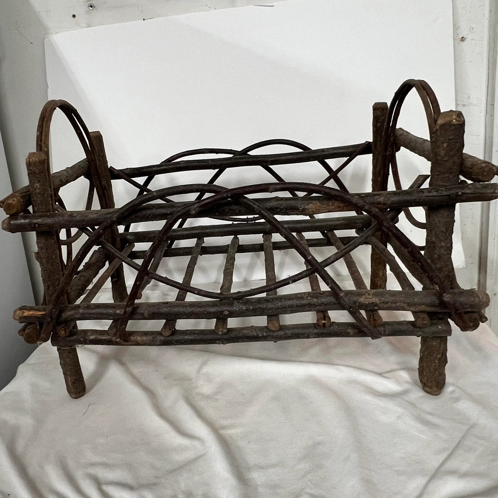 Handmade Primitive Folk Art Twig Construction Kindling Holder - 5