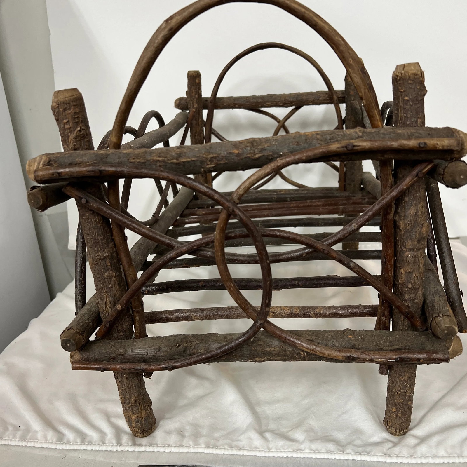 Handmade Primitive Folk Art Twig Construction Kindling Holder - 6