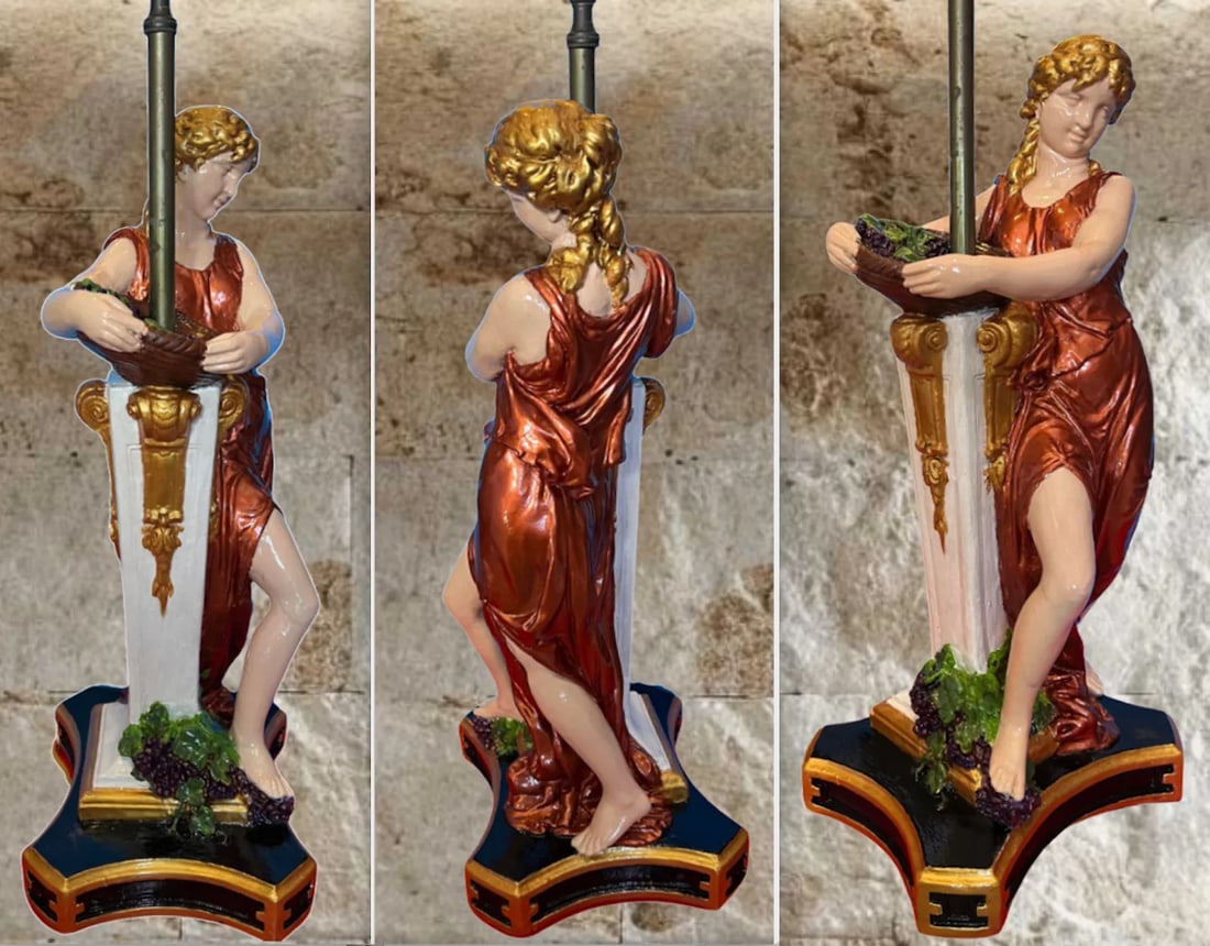 Mid-Century Grecian Women With Basket of Grapes Table Lamp - 12