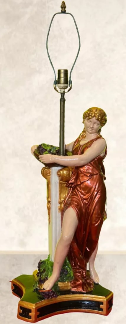 Mid-Century Grecian Women With Basket of Grapes Table Lamp - 2