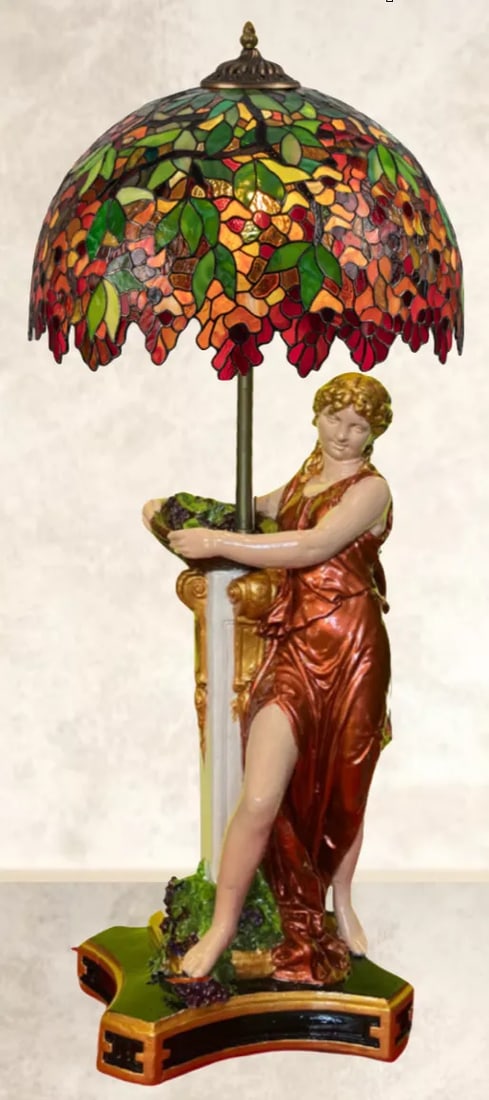 Mid-Century Grecian Women With Basket of Grapes Table Lamp - 3