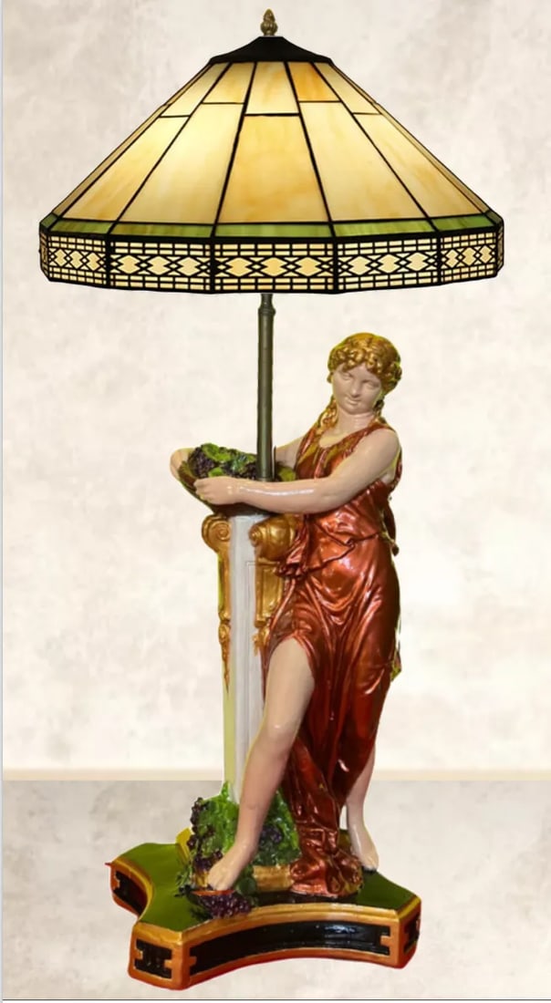 Mid-Century Grecian Women With Basket of Grapes Table Lamp - 7