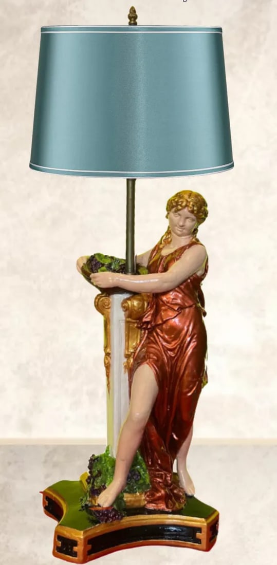Mid-Century Grecian Women With Basket of Grapes Table Lamp - 9