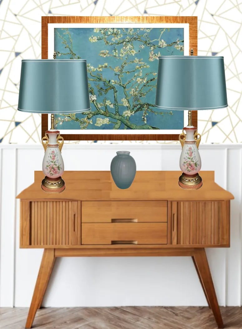 Mid-Century White Floral Porcelain Table Lamps - a Pair - 5