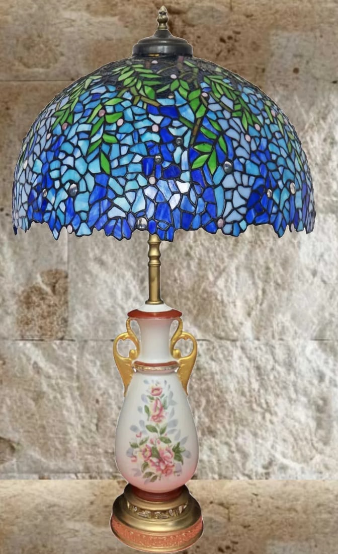 Mid-Century White Floral Porcelain Table Lamps - a Pair - 6