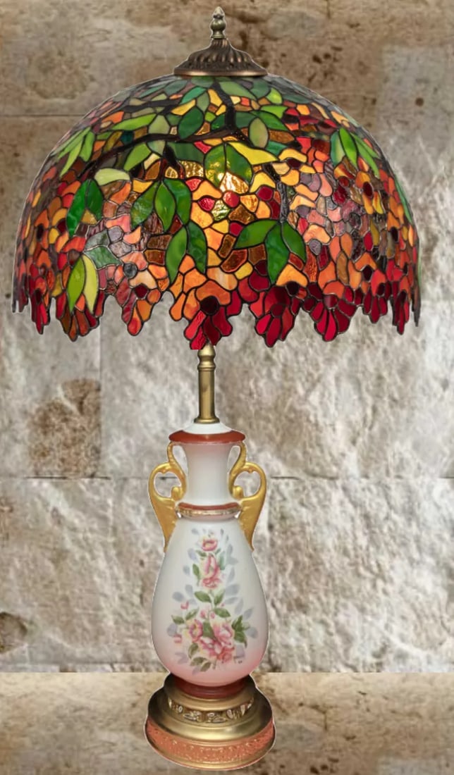 Mid-Century White Floral Porcelain Table Lamps - a Pair - 8
