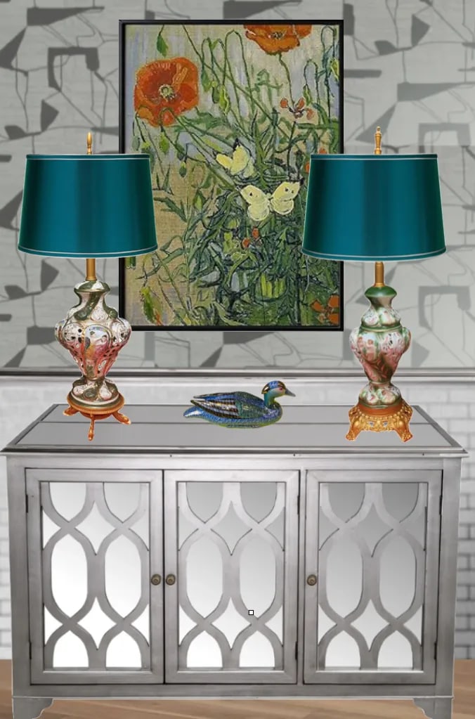 Mid-Century Capodimonte Green Porcelain Table Lamps: Cherub Maidens a Pair - 11