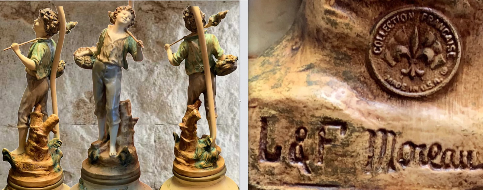 Vintage Moreau Spelter Table Lamp: Boy With Basket - 12