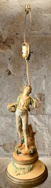 Vintage Moreau Spelter Table Lamp: Boy With Basket - 2