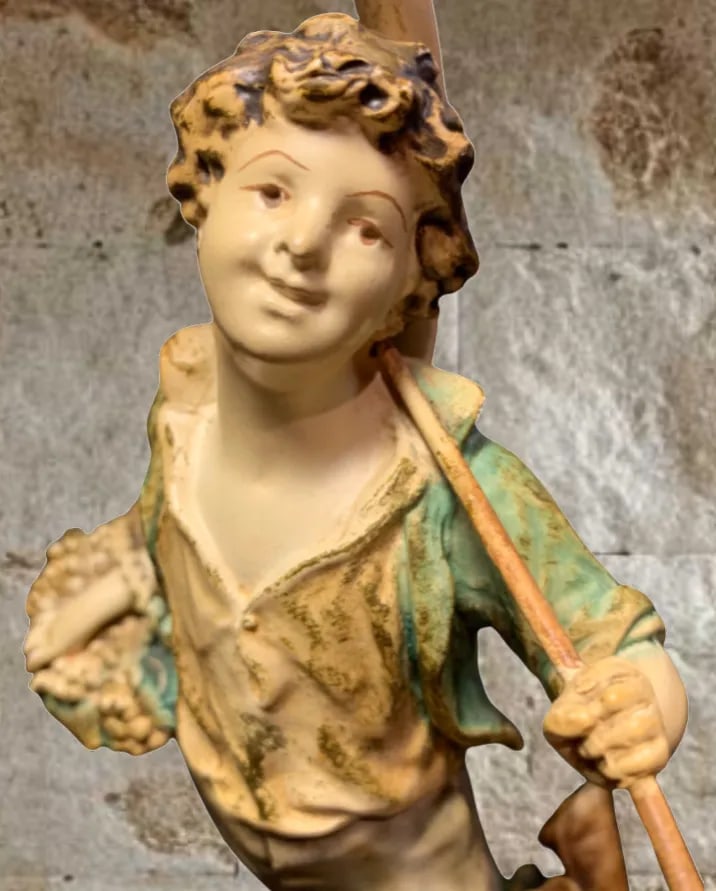 Vintage Moreau Spelter Table Lamp: Boy With Basket - 3