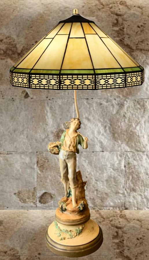 Vintage Moreau Spelter Table Lamp: Boy With Basket - 4
