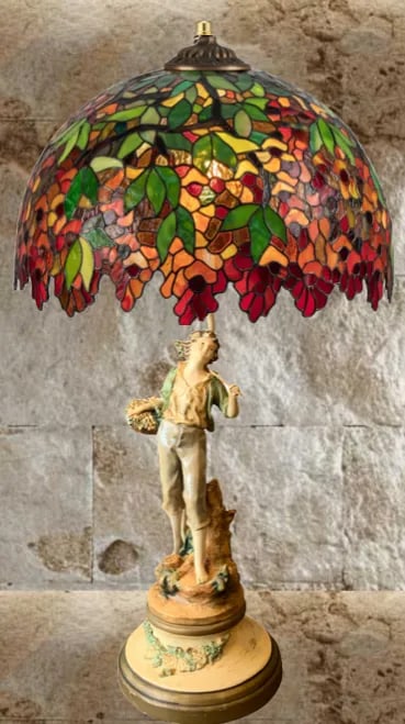 Vintage Moreau Spelter Table Lamp: Boy With Basket - 6